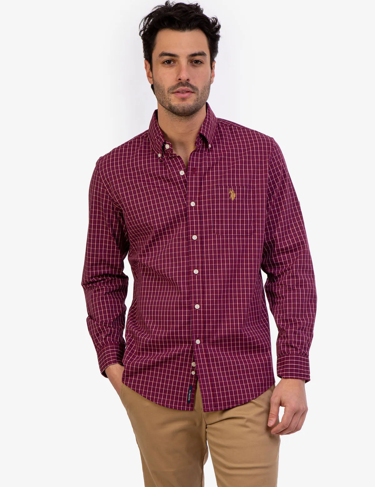 PLAID POPLIN STRETCH LONG SLEEVE SHIRT