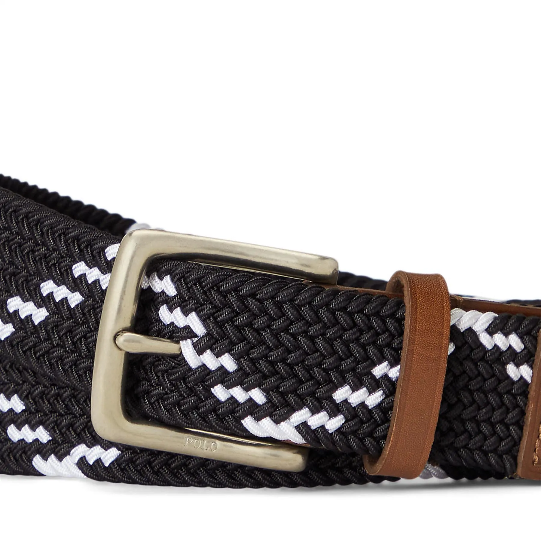 Polo Golf Leather Trim Webbed Belt Black/White