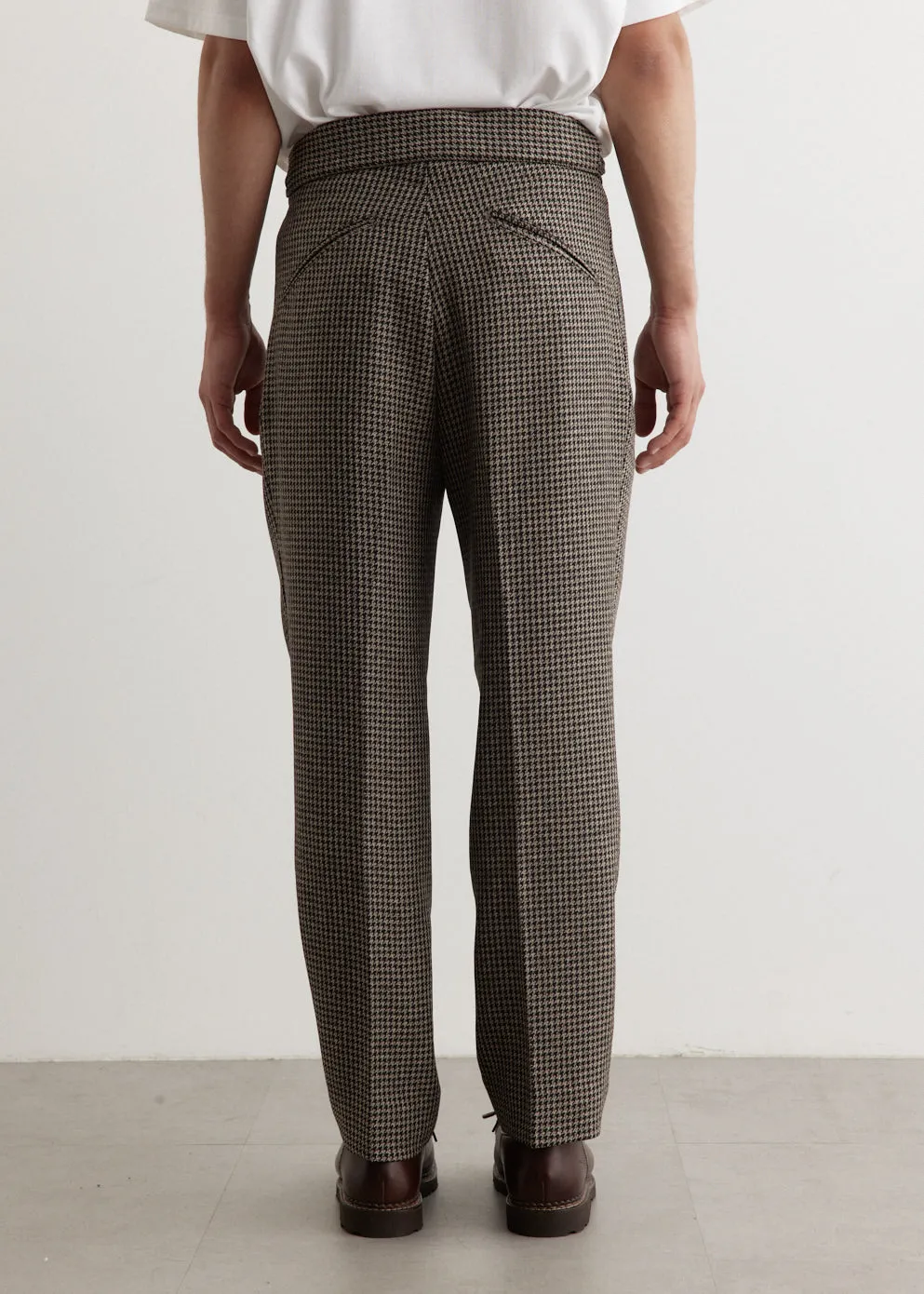 Poly Houndstooth Tucked Side Tab Trousers
