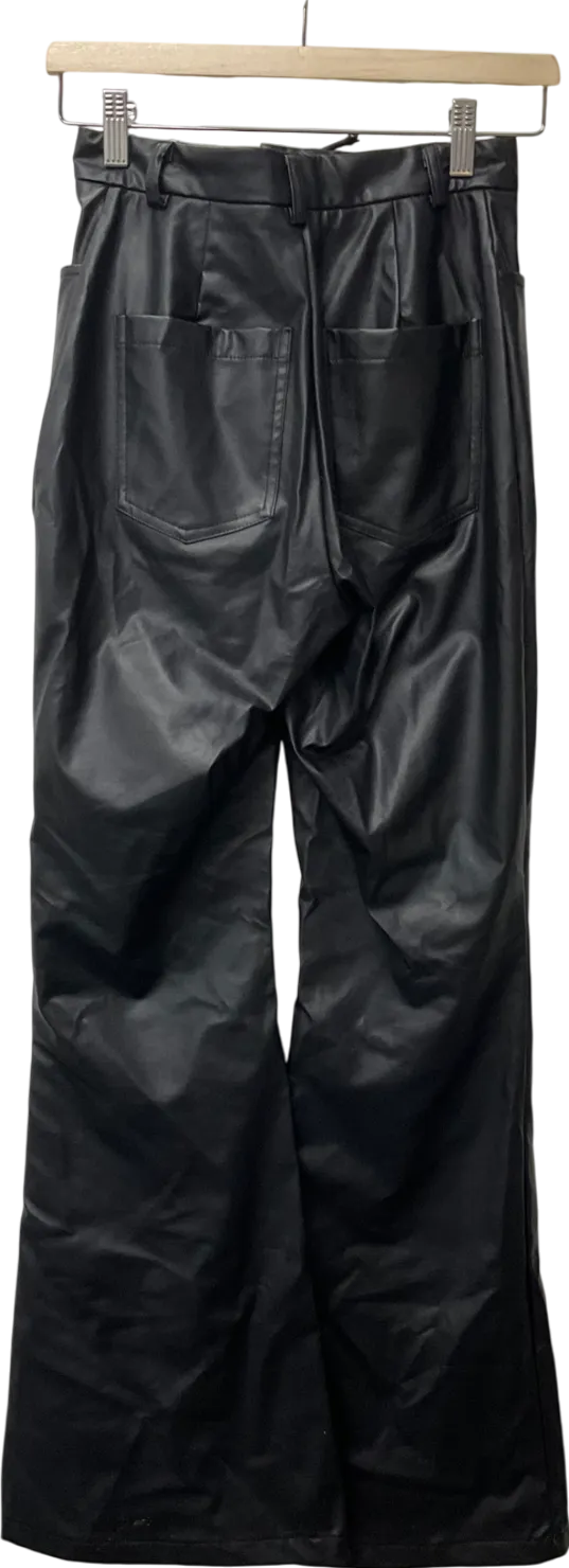 PrettyLittleThing Black Faux Leather Pleat Detail Flare Trousers UK 6