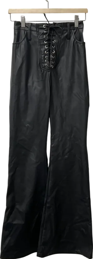PrettyLittleThing Black Faux Leather Pleat Detail Flare Trousers UK 6