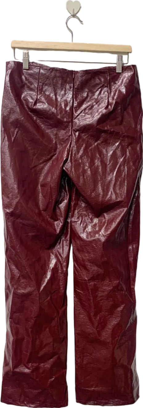 PrettyLittleThing Burgundy Faux Leather Trousers UK 10