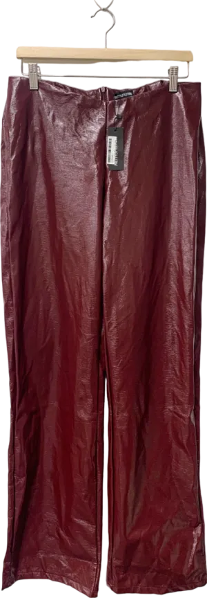 PrettyLittleThing Burgundy Faux Leather Trousers UK 10