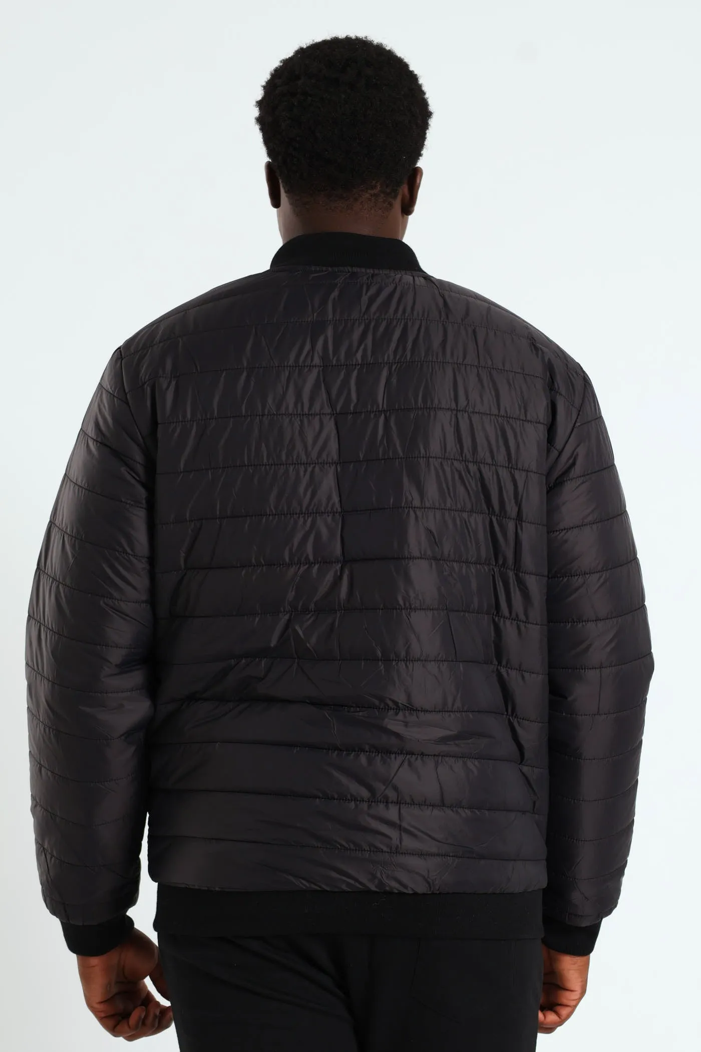 Quilted Press Stud Sherpa Lined Bomber - Black