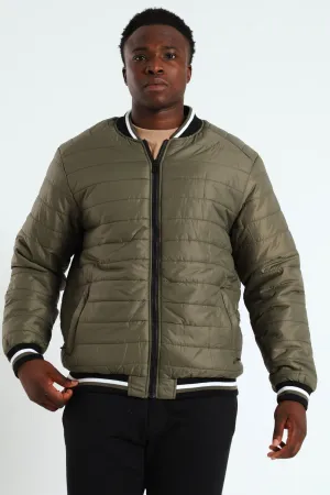 Quilted Tipped Sherpa Lined Bomber - Olive