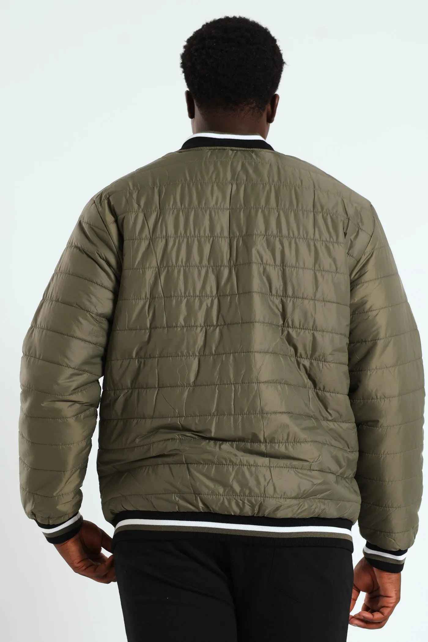 Quilted Tipped Sherpa Lined Bomber - Olive