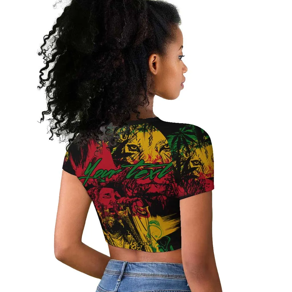 Rastafarian Lion Legend Bob Raglan Cropped T shirt Black Jamaican Reggae Festival Sketch Portrait LT9
