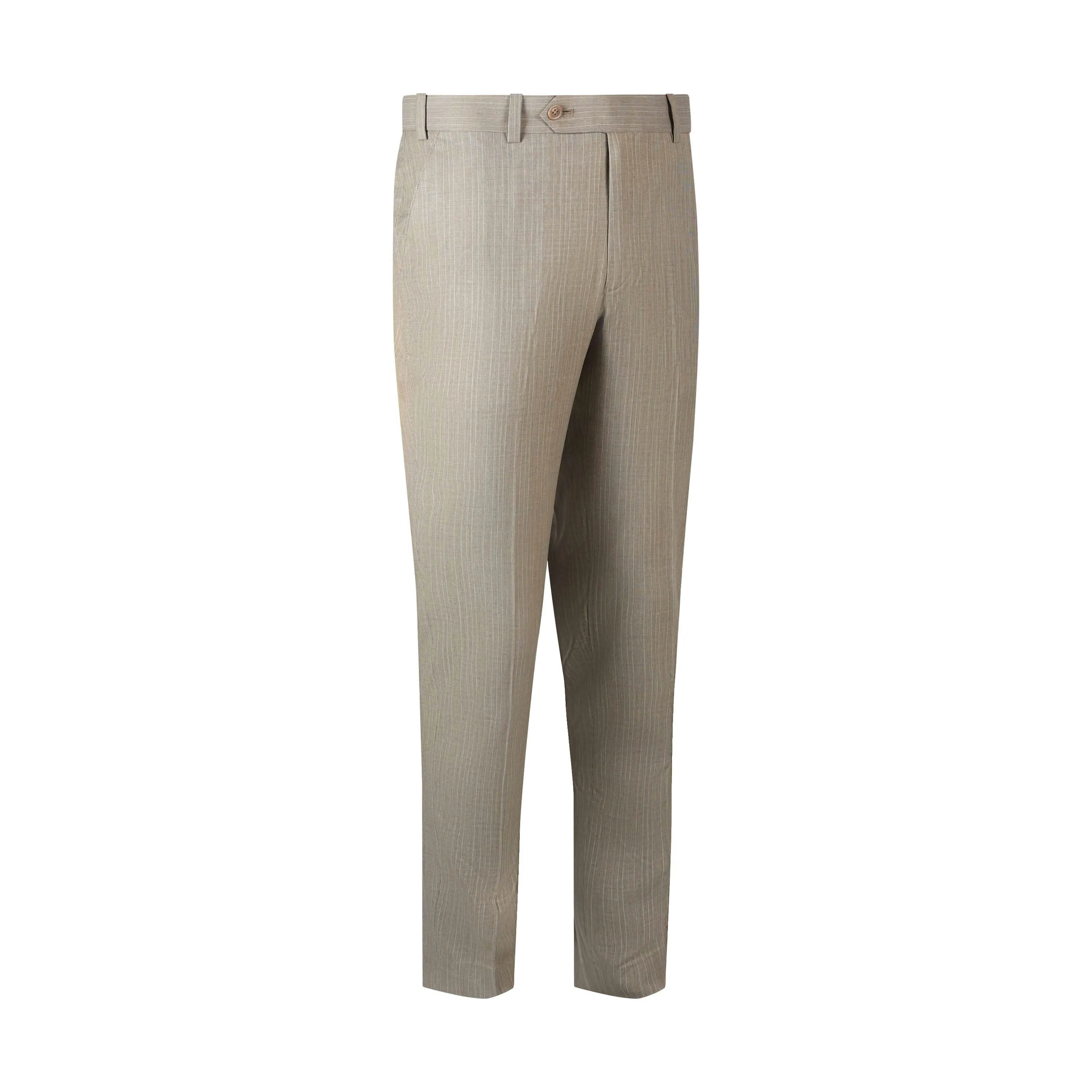 Refined Stripes Men's Beige Formal Trousers with Button Closure