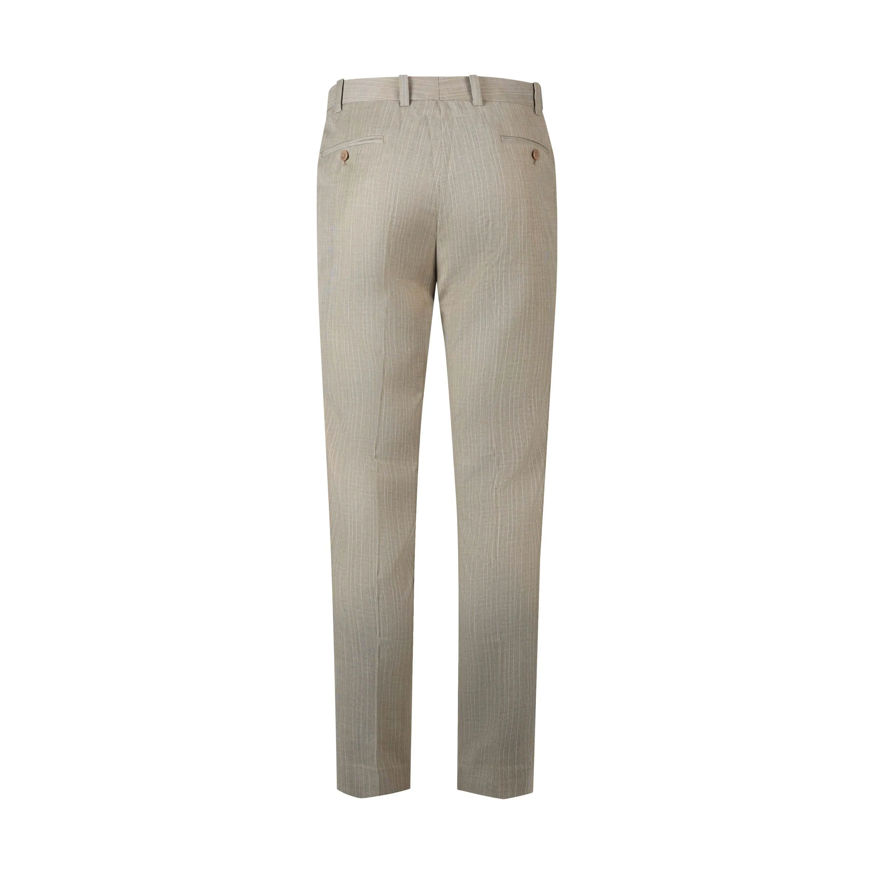 Refined Stripes Men's Beige Formal Trousers with Button Closure