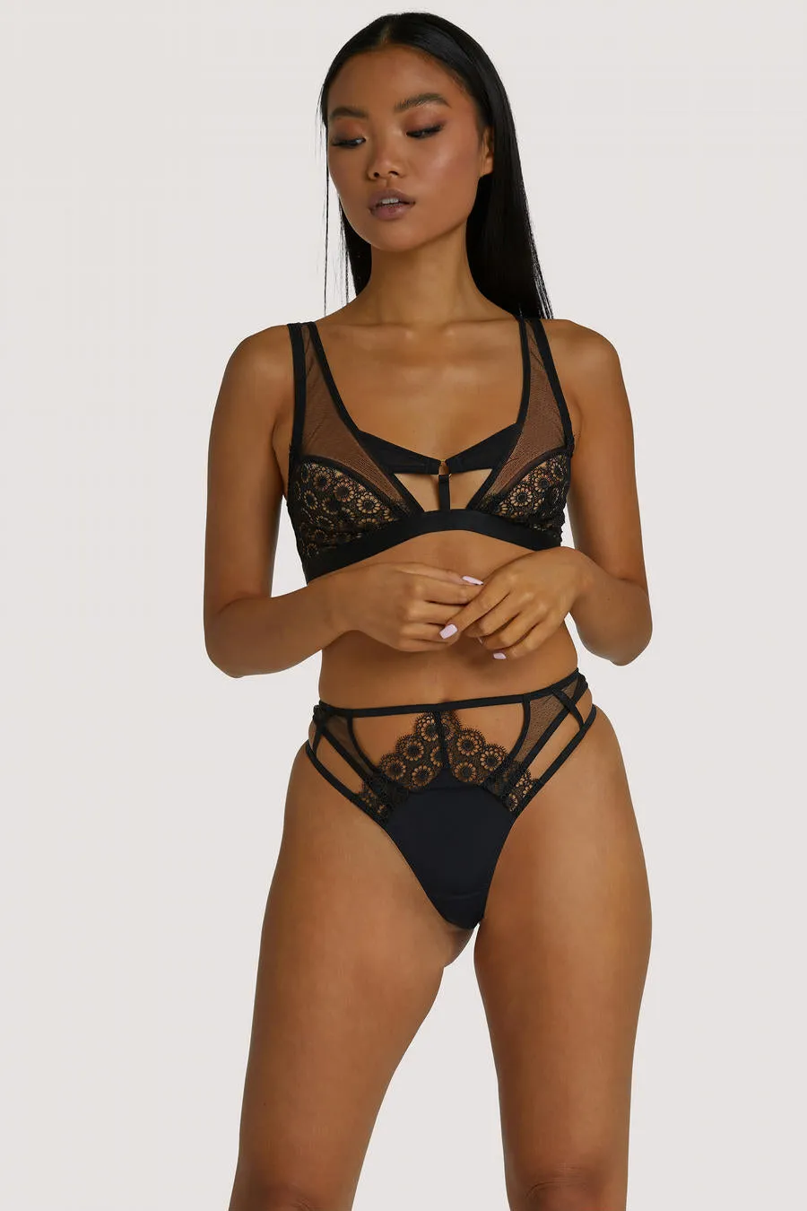Regalia - Elva Fishnet, Mesh and Microfibre HW Cut Out Thong