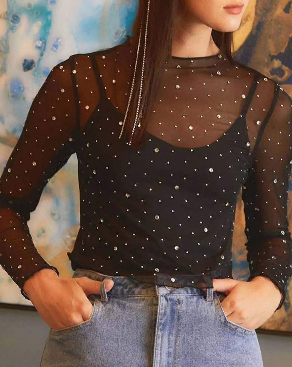 Rhinestone Mesh Top