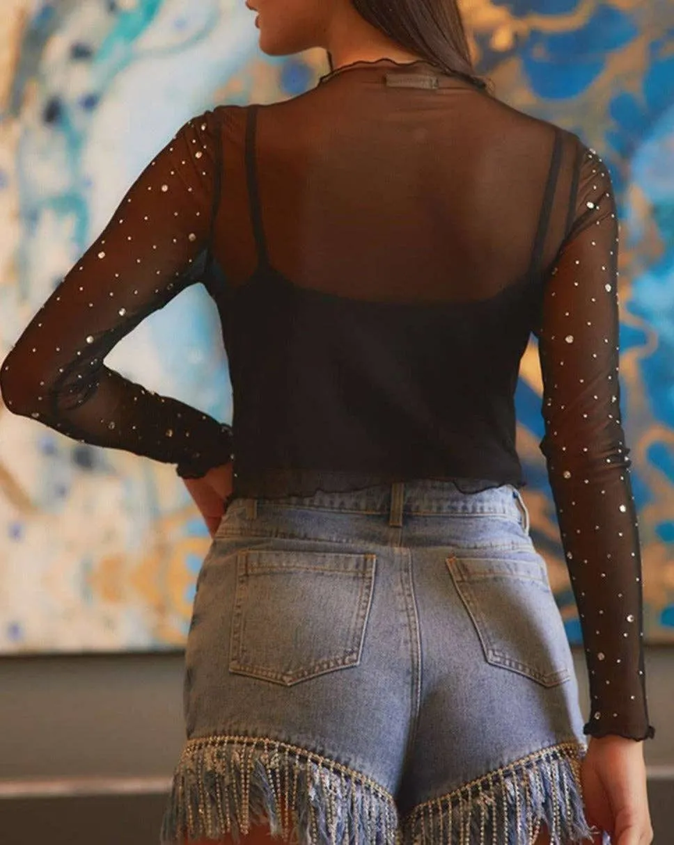 Rhinestone Mesh Top