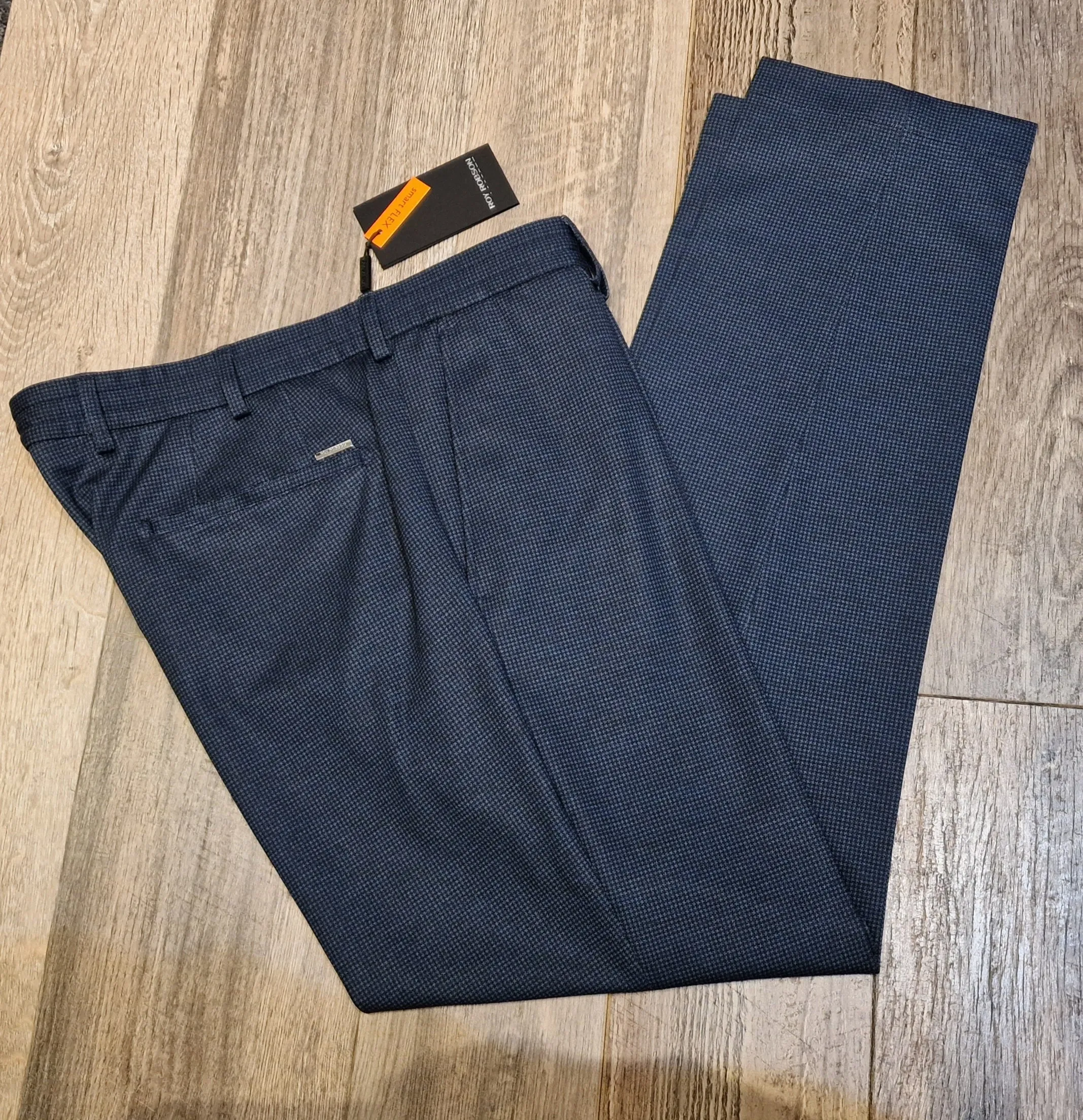 Roy Robson Slim Fit Navy Hounds tooth Jersey Pants