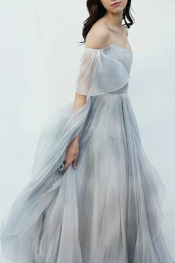 Roycebridal Off the Shoulder Ombre Beach Wedding Dresses, MW284
