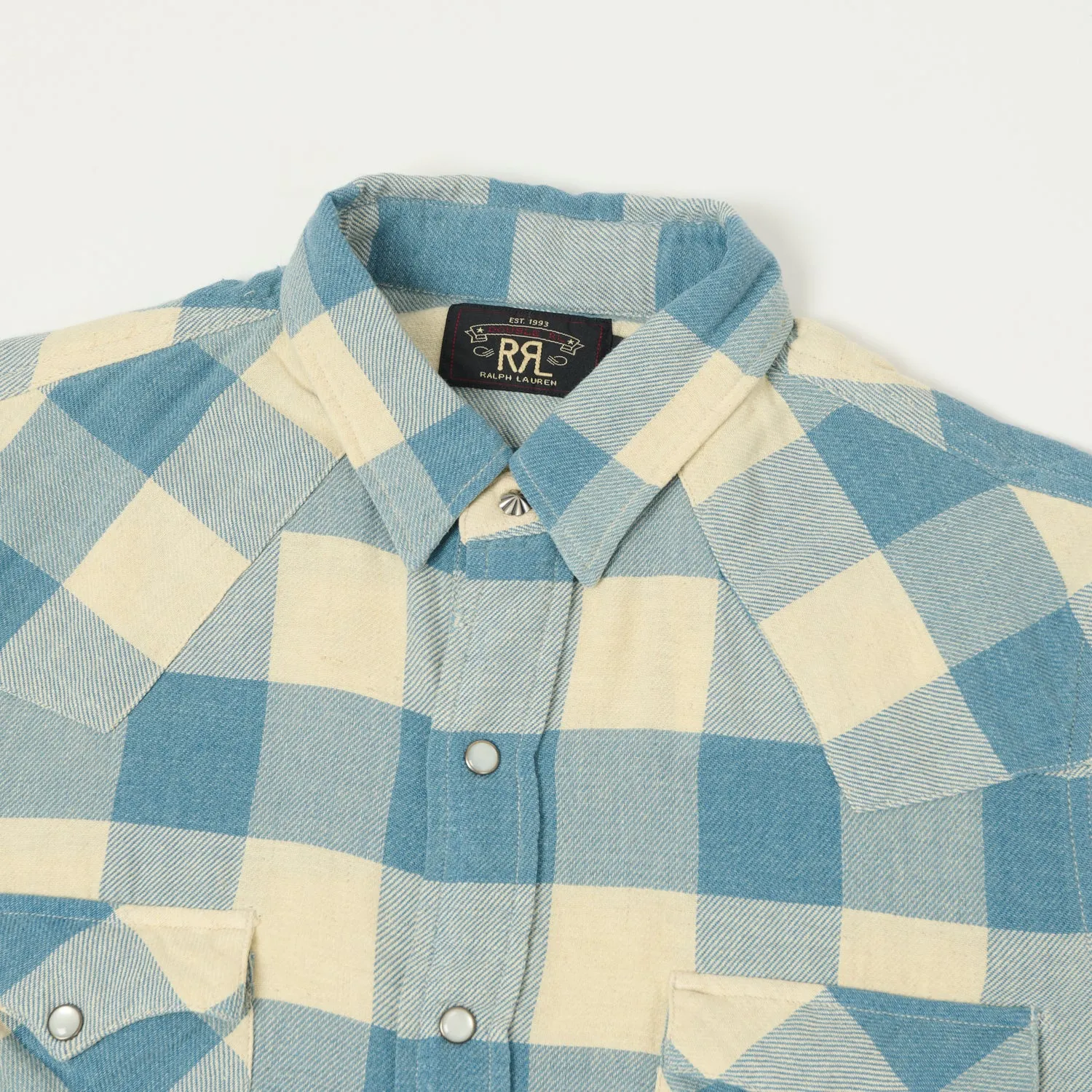 RRL Slim Fit Plaid Twill Western Shirt - Indigo/Cream