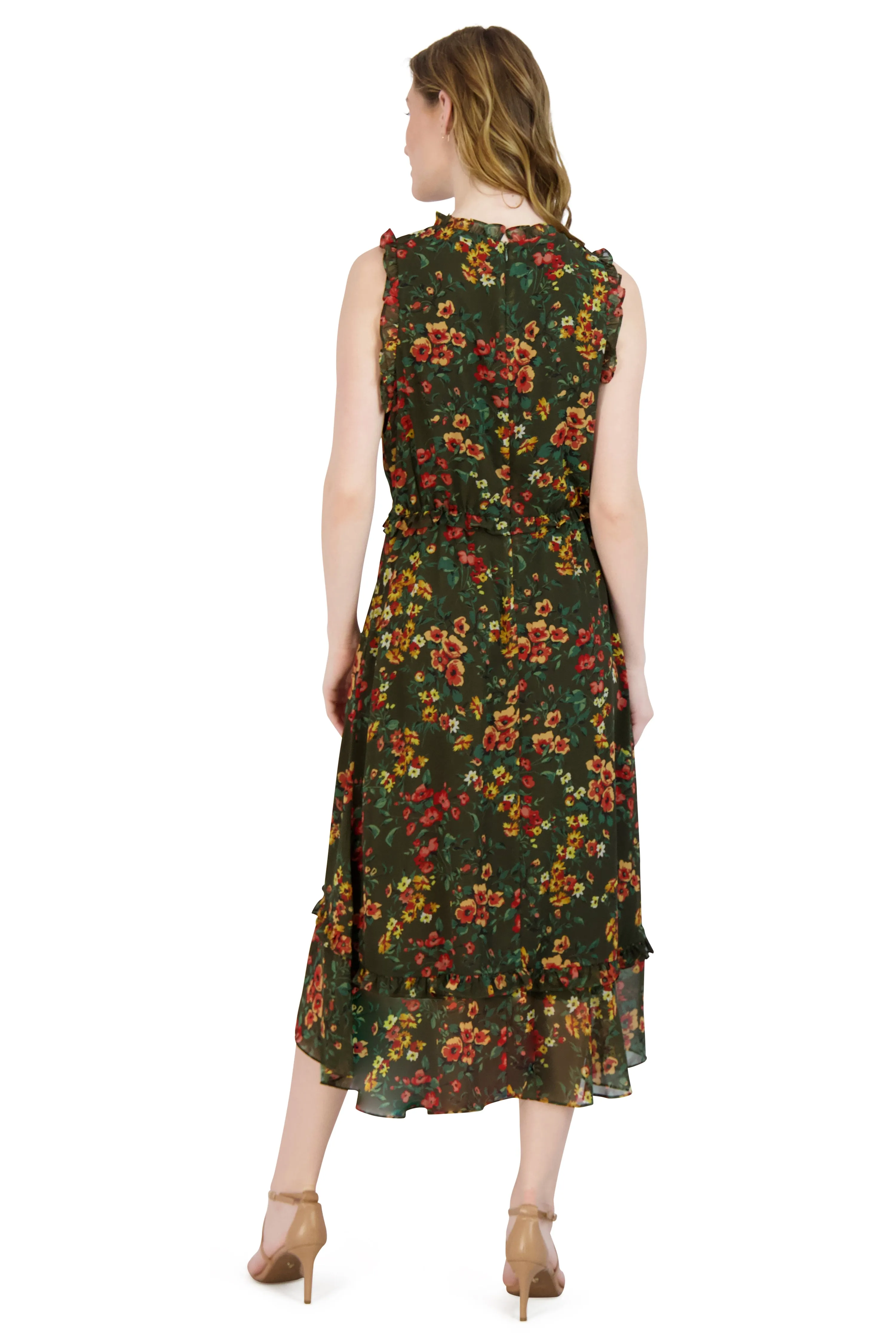 Ruffle Neck Sleeve Hem Dress