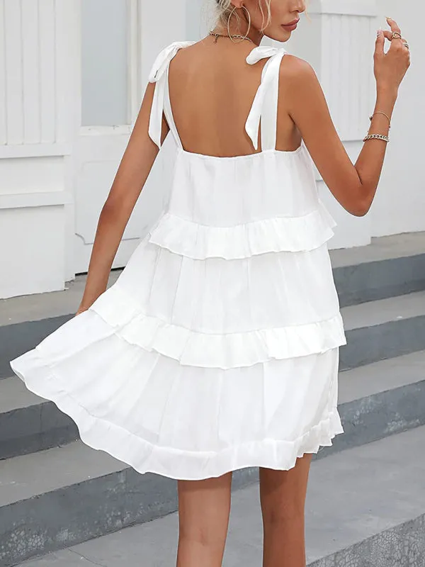 Ruffled Mini Dress with Adjustable Straps and Tiered Design