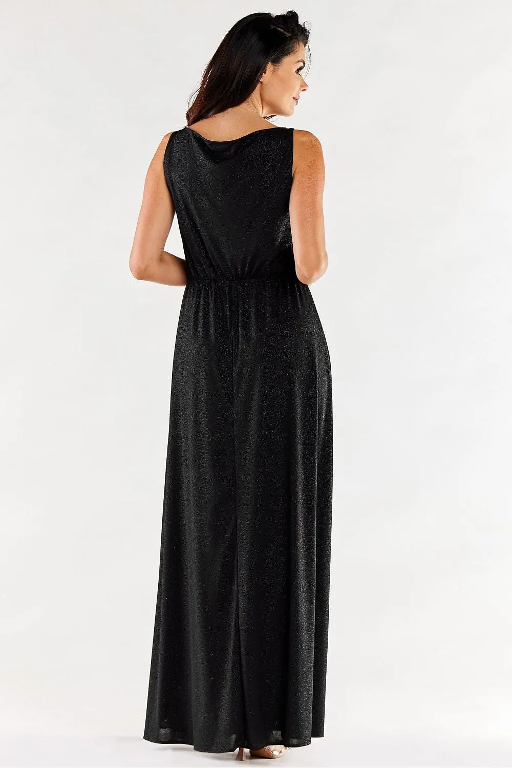 Ruffled Neckline Maxi Dress with Slit