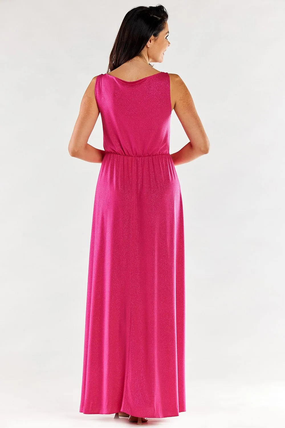 Ruffled Neckline Maxi Dress with Slit