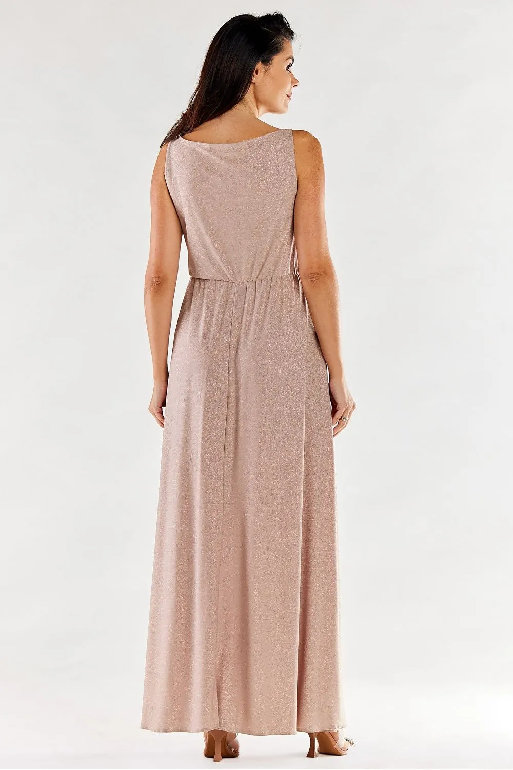 Ruffled Neckline Maxi Dress with Slit