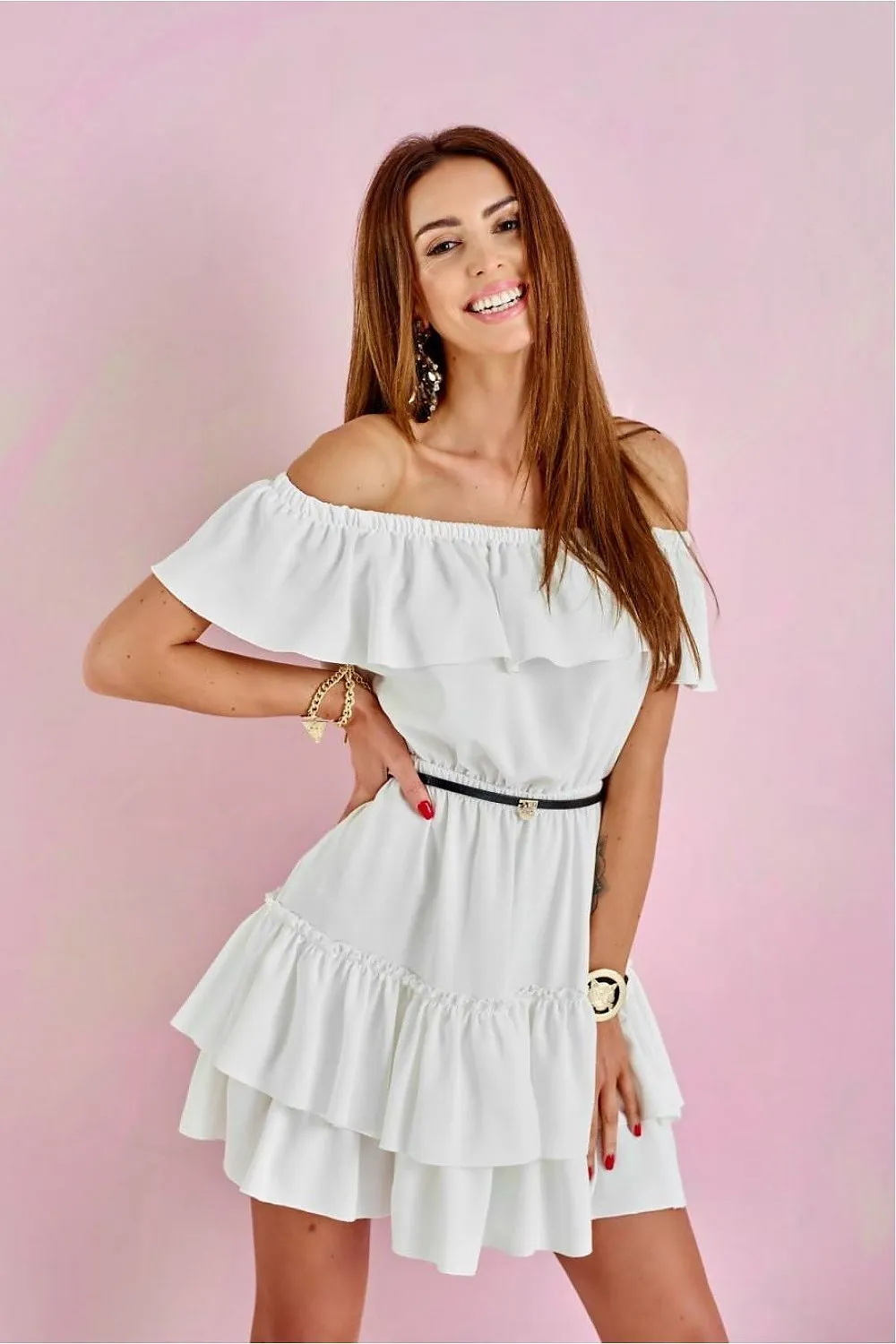Ruffled Off-Shoulder Mini Dress