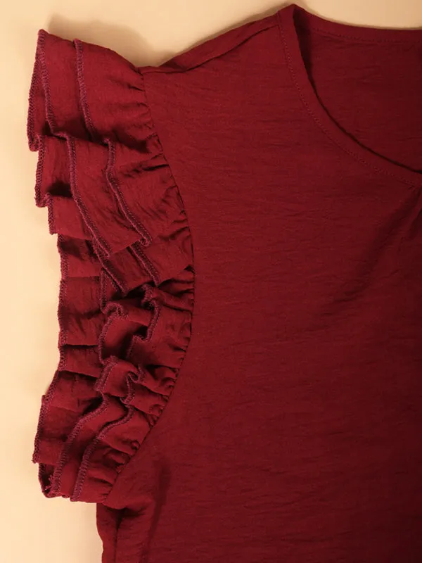 Ruffled Shoulder Mini Dress with Sleeveless Design