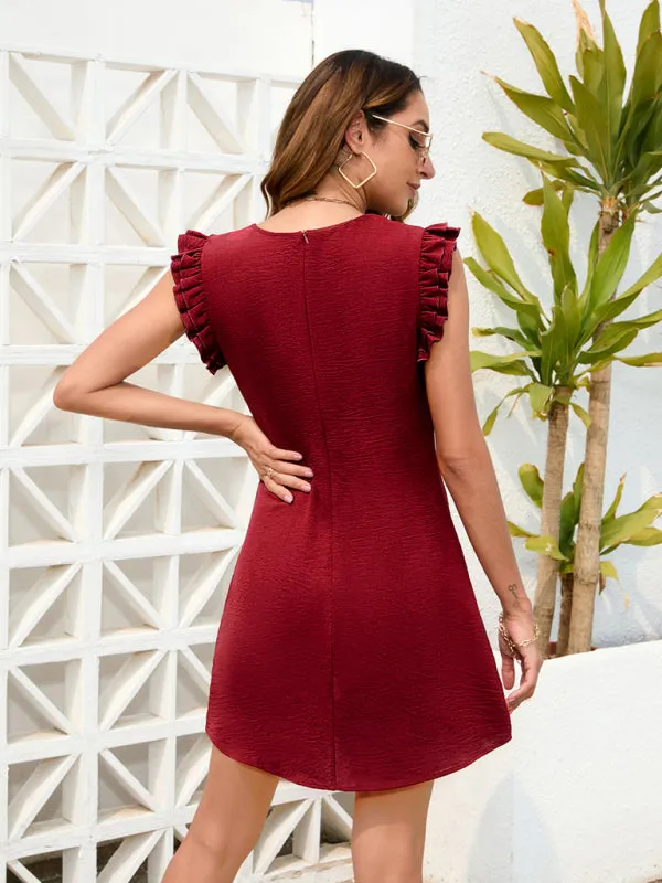 Ruffled Shoulder Mini Dress with Sleeveless Design