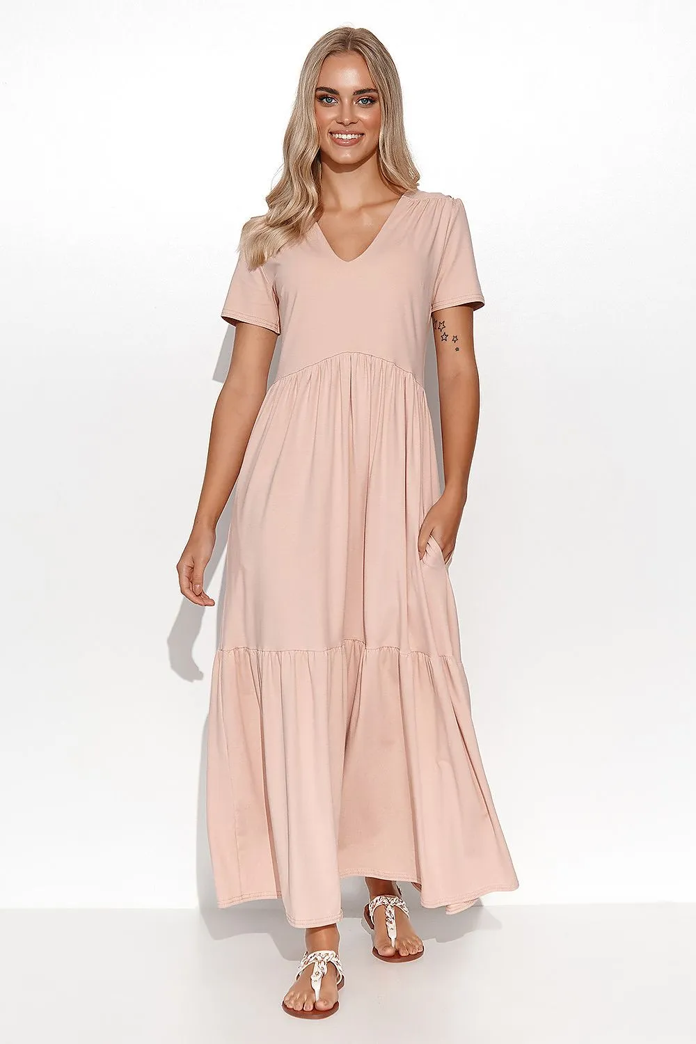 Ruffled V-Neck Maxi Dress Elegance