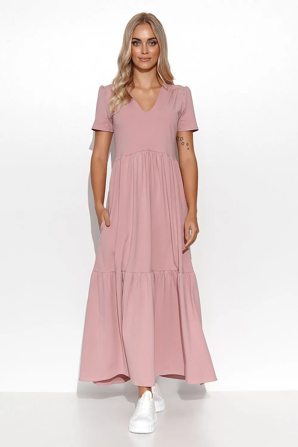 Ruffled V-Neck Maxi Dress Elegance