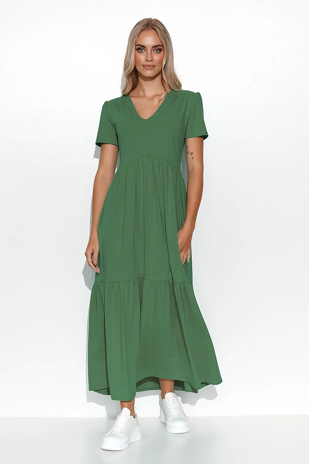 Ruffled V-Neck Maxi Dress Elegance