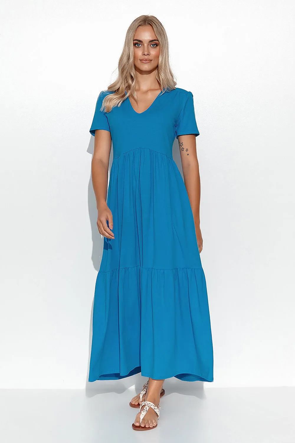 Ruffled V-Neck Maxi Dress Elegance