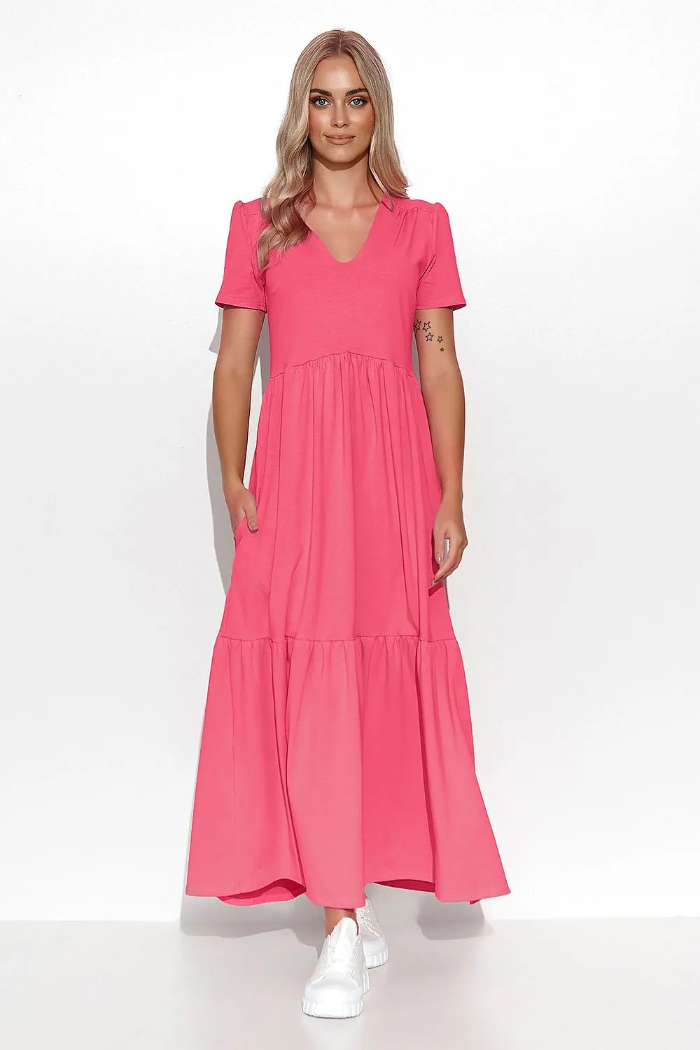 Ruffled V-Neck Maxi Dress Elegance