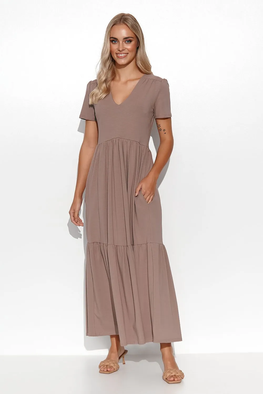 Ruffled V-Neck Maxi Dress Elegance