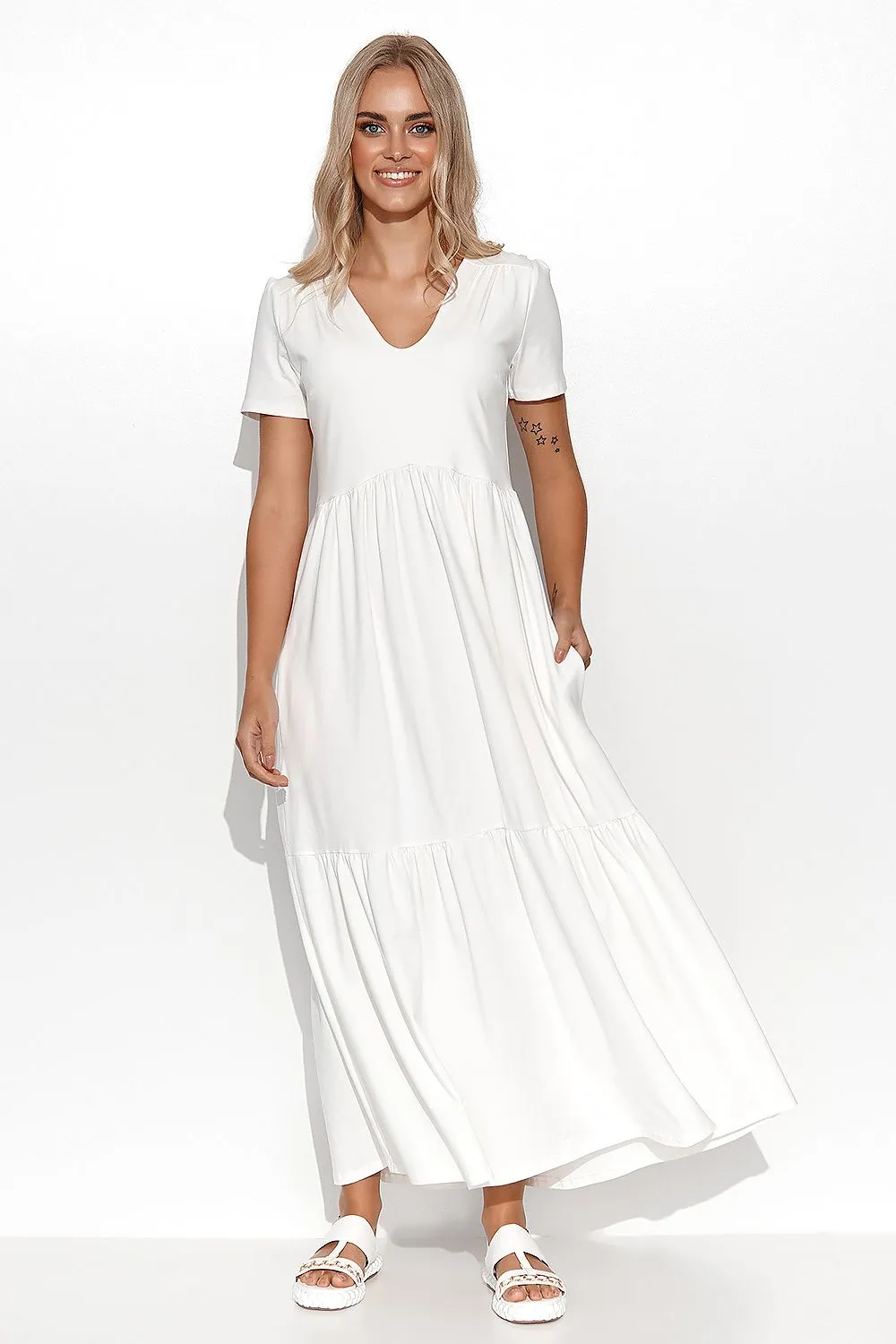 Ruffled V-Neck Maxi Dress Elegance