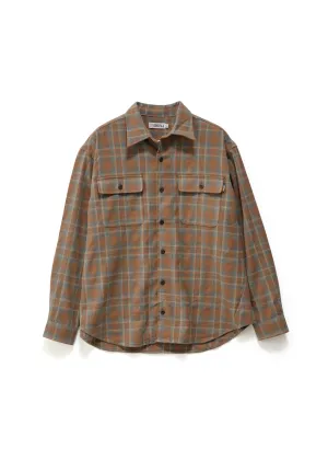 S DOUBLE Plaid Long Sleeve Overshirt - Sienna