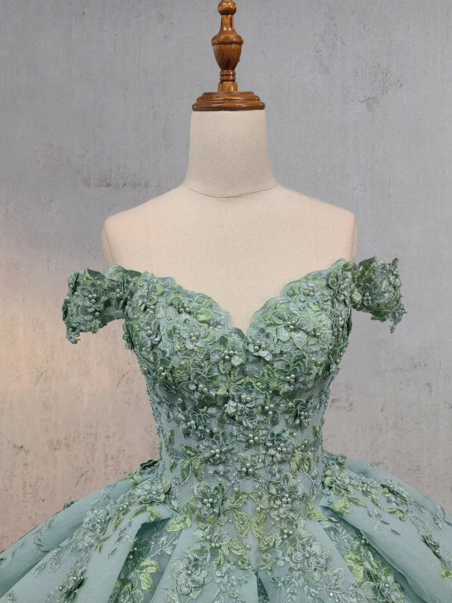 Sage Ball-Gown Off-the-Shoulder Quinceanera Dresses