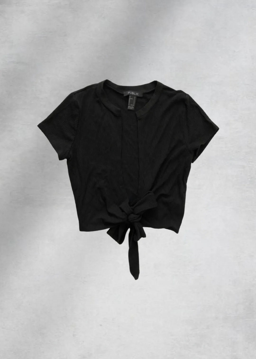 Sally Self-Tie Knit Crop Top - Black
