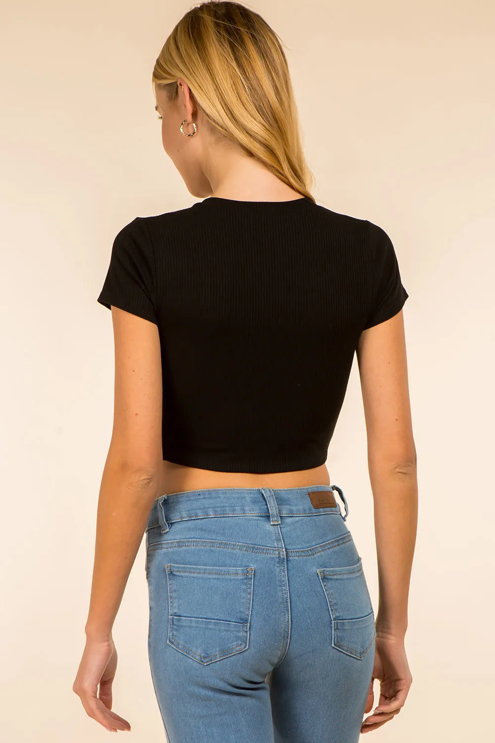 Sally Self-Tie Knit Crop Top - Black