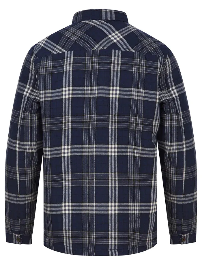 San Juan Borg Lined Cotton Flannel Checked Overshirt Jacket Navy