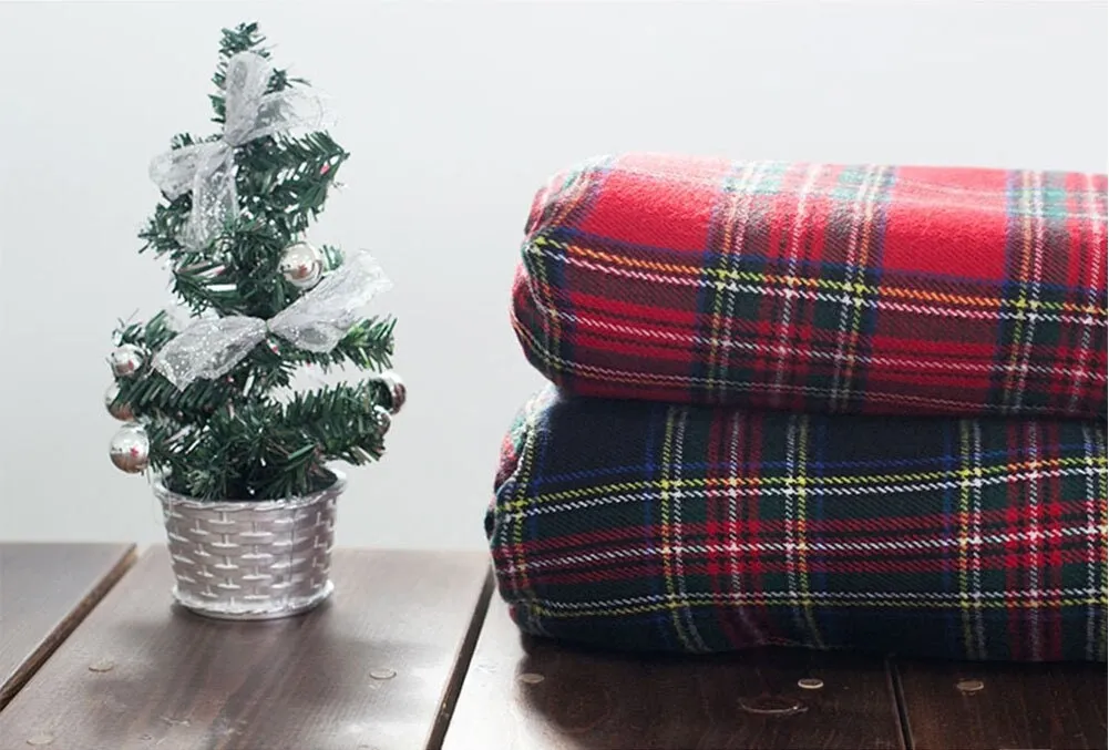 Scotland Check Cotton Fabric, Brushed Fabric, Plaid Cotton Fabric, Christmas Colors - Red or Navy- Quality Korean Fabric, By the Yard /69455