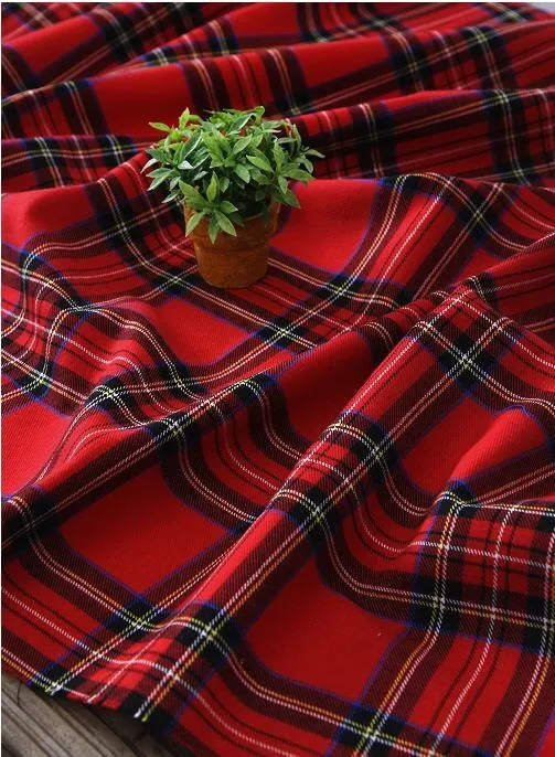 Scotland Check Cotton Fabric, Brushed Fabric, Plaid Cotton Fabric, Christmas Colors - Red or Navy- Quality Korean Fabric, By the Yard /69455