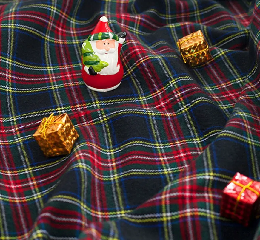 Scotland Check Cotton Fabric, Brushed Fabric, Plaid Cotton Fabric, Christmas Colors - Red or Navy- Quality Korean Fabric, By the Yard /69455