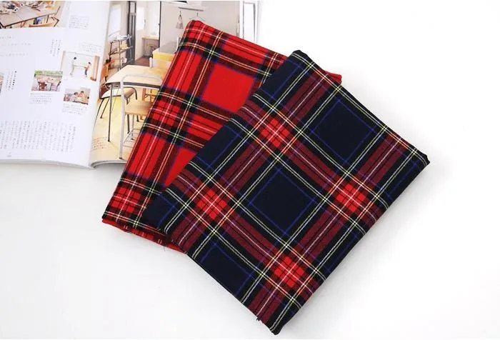 Scotland Check Cotton Fabric, Brushed Fabric, Plaid Cotton Fabric, Christmas Colors - Red or Navy- Quality Korean Fabric, By the Yard /69455