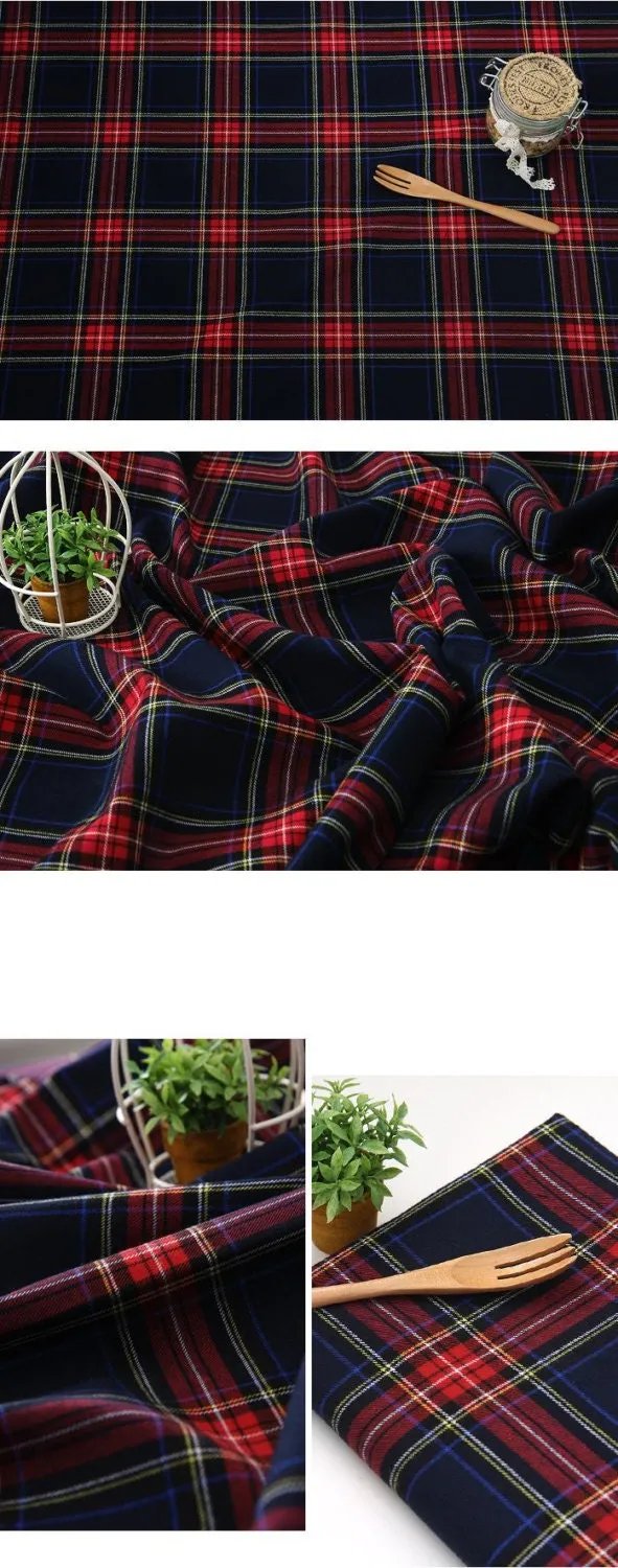 Scotland Check Cotton Fabric, Brushed Fabric, Plaid Cotton Fabric, Christmas Colors - Red or Navy- Quality Korean Fabric, By the Yard /69455