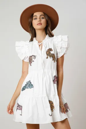Sequin Tiger Tiered Mini Dress