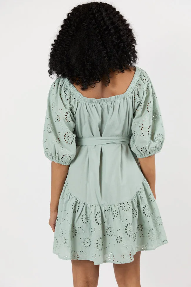 Set The Sage Eyelet Off The Shoulder Dress