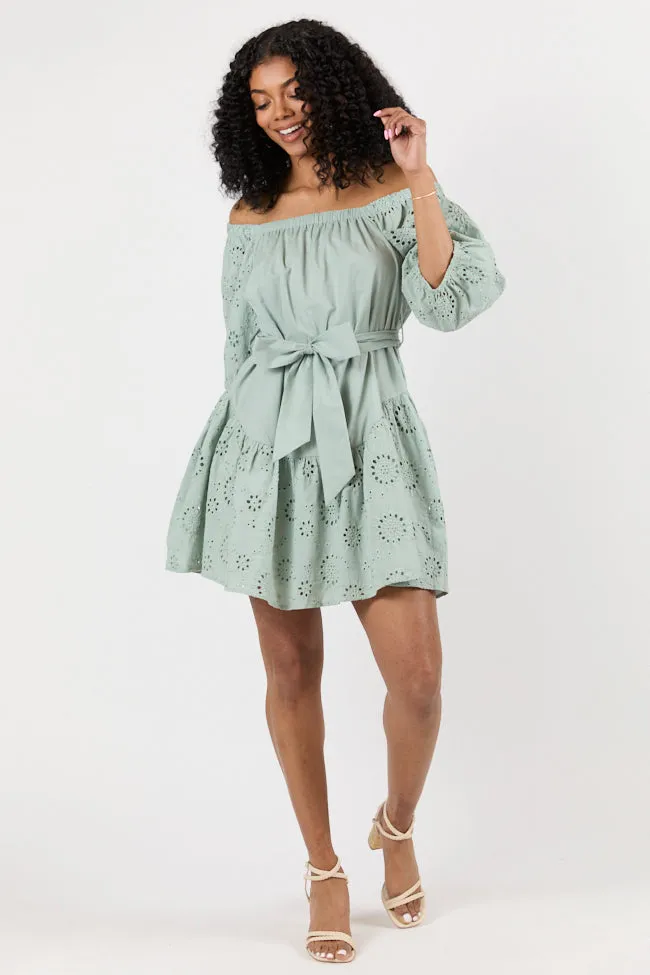 Set The Sage Eyelet Off The Shoulder Dress