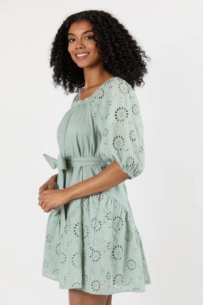 Set The Sage Eyelet Off The Shoulder Dress