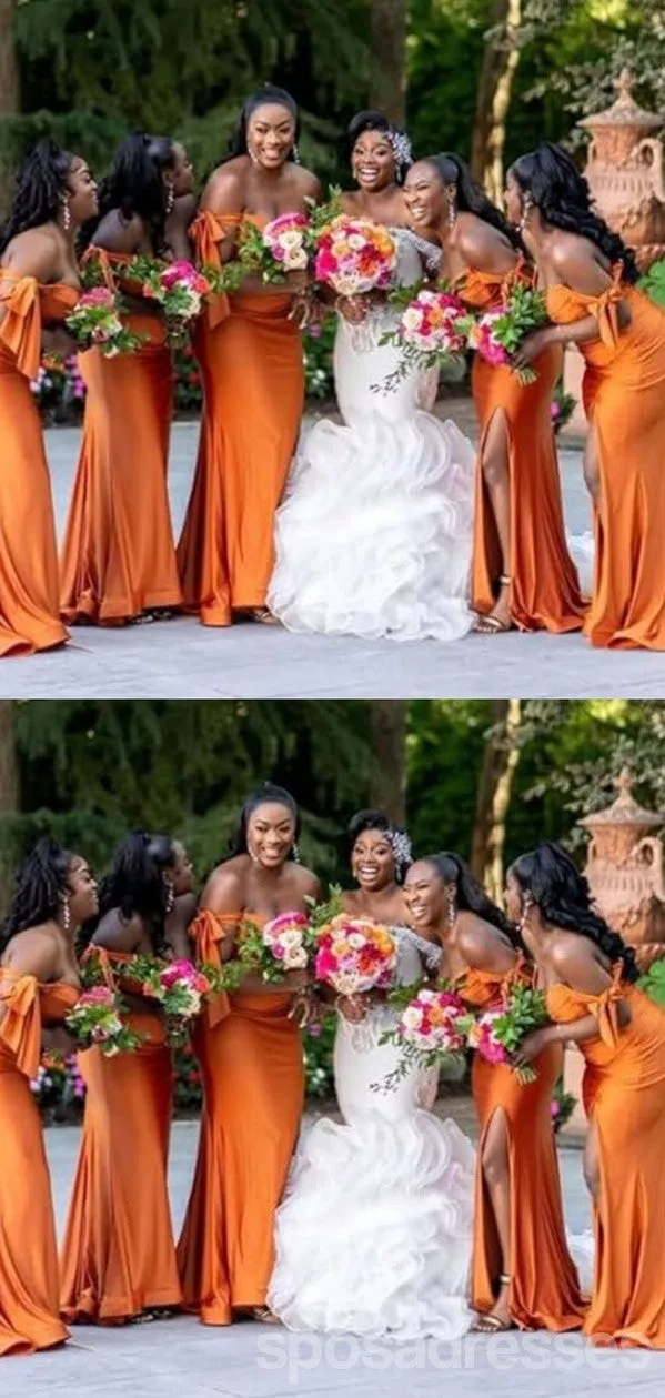 Sexy Mermaid Off Shoulder Burnt Orange Maxi Long Bridesmaid Dresses For Wedding Party,WG1813