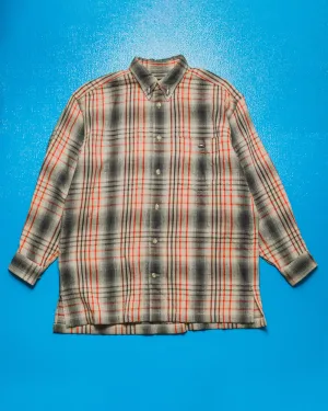 Shadow Plaid Grey / Red Contrast Metal Button Shirt (~M~)